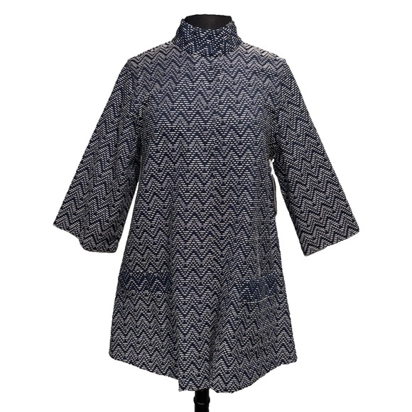 LA BLEND Jackets & Blazers - NEW La Blend Mandarin Open Jacket Sz‎ M Navy White 3/4 Sleeve Reversible Pockets